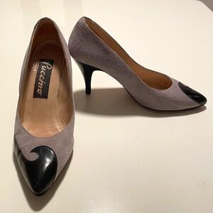Vintage Puccino Leather Pumps Grey and Black Shoes Sz 6.5